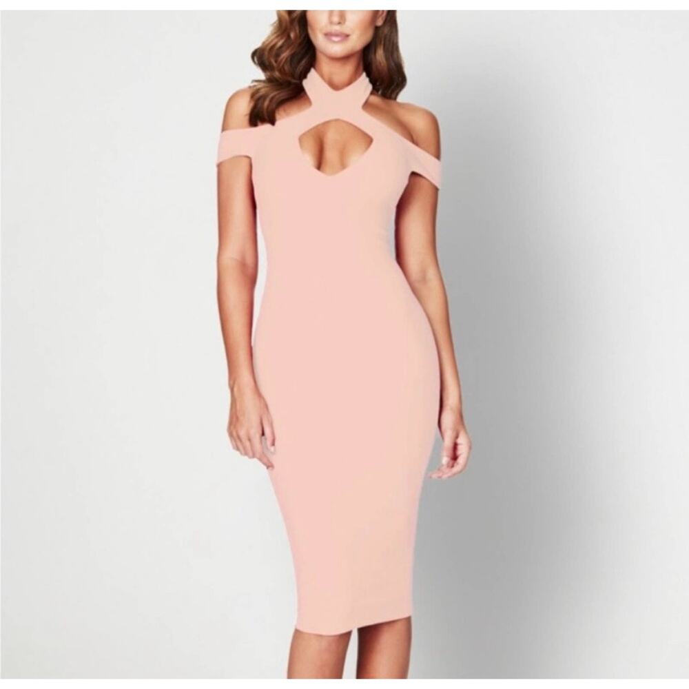 Nookie Hollywood Midi Dress Blush Pink Cutout Sz Small Revolve Bodycon Wedding